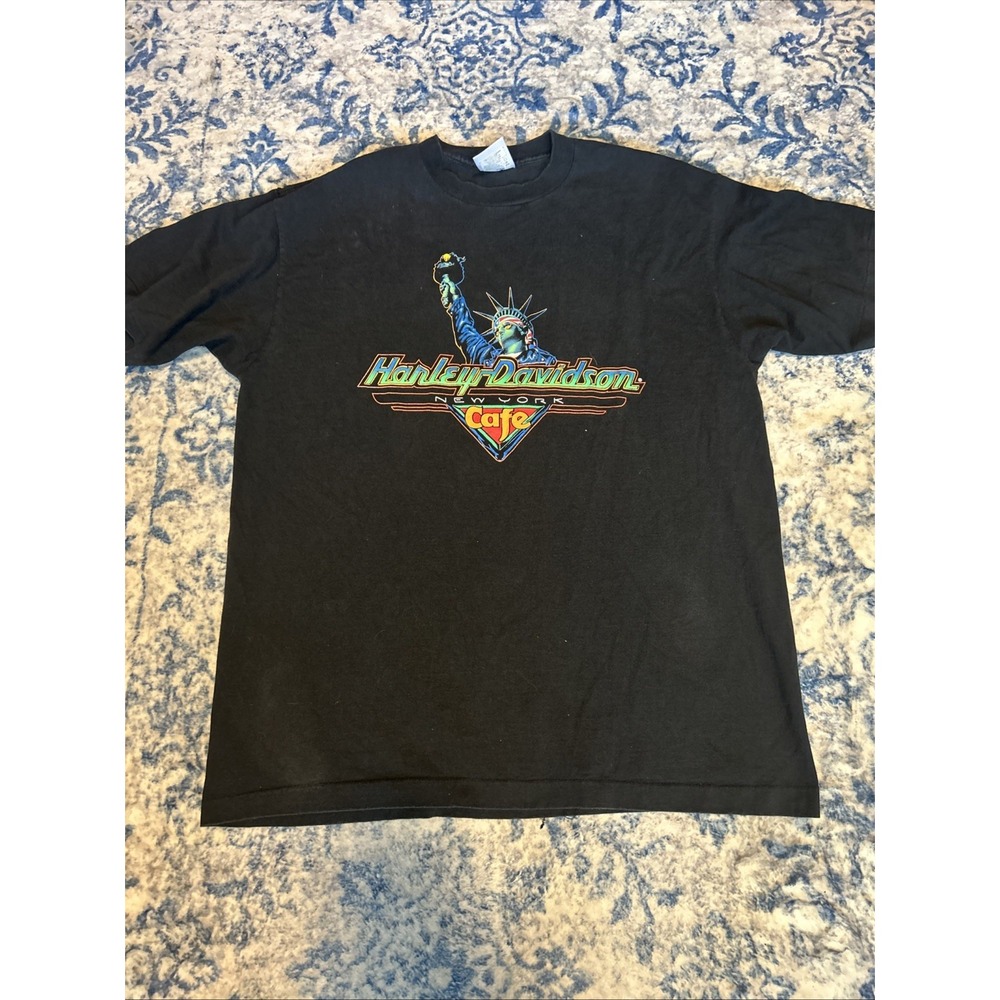 Vtg Harley Davidson Cafe New York T-Shirt L Single Stitch Statue of Liberty